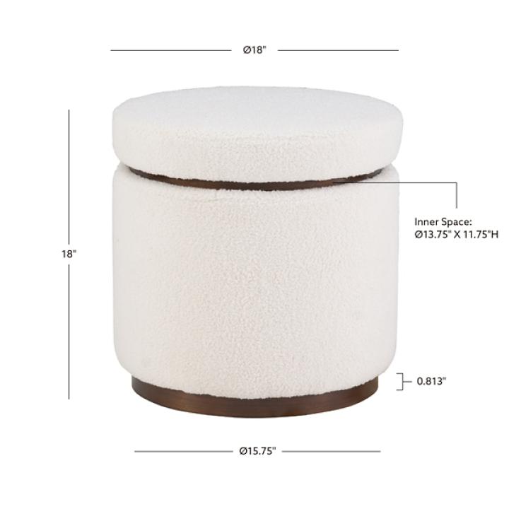 White Sherpa Upholstered Storage Ottoman