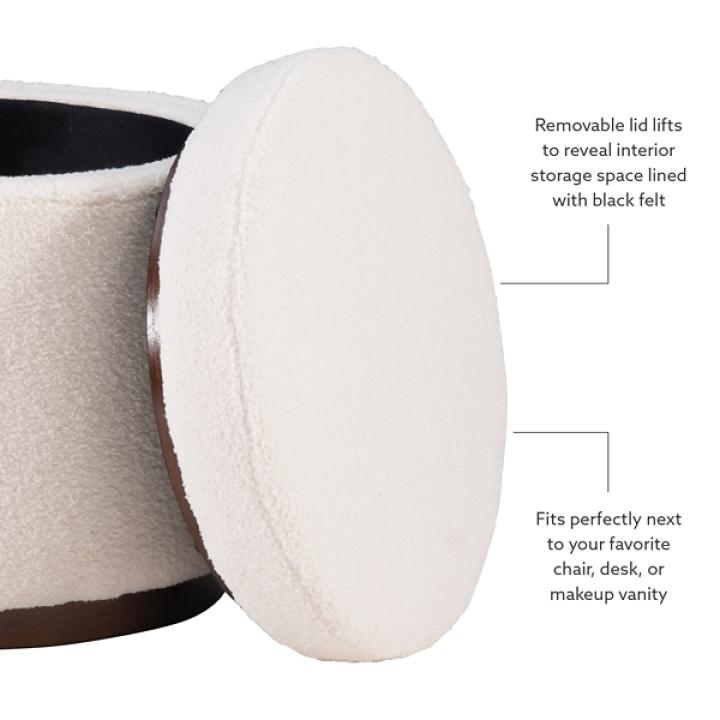White Sherpa Upholstered Storage Ottoman