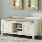 White Wood Upholstered Storage Bench
