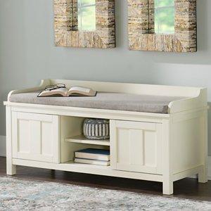 White Wood Upholstered Storage Bench