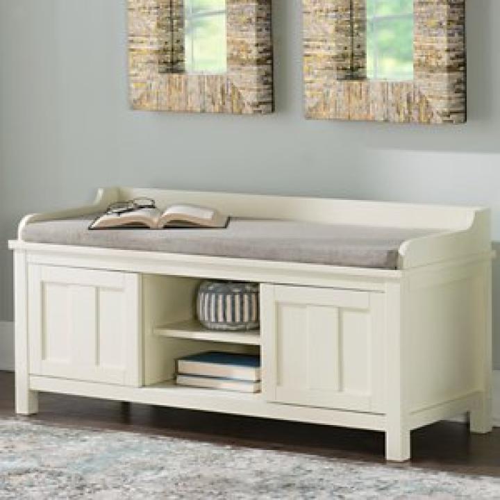 White Wood Upholstered Storage Bench