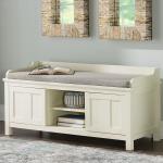 White Wood Upholstered Storage Bench