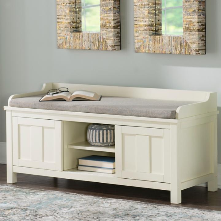 White Wood Upholstered Storage Bench