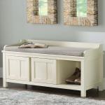 White Wood Upholstered Storage Bench