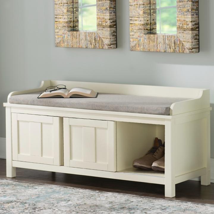 White Wood Upholstered Storage Bench