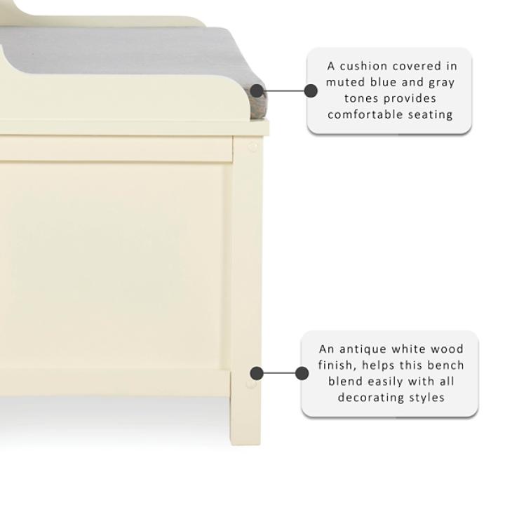 White Wood Upholstered Storage Bench