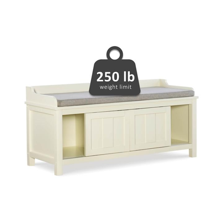 White Wood Upholstered Storage Bench