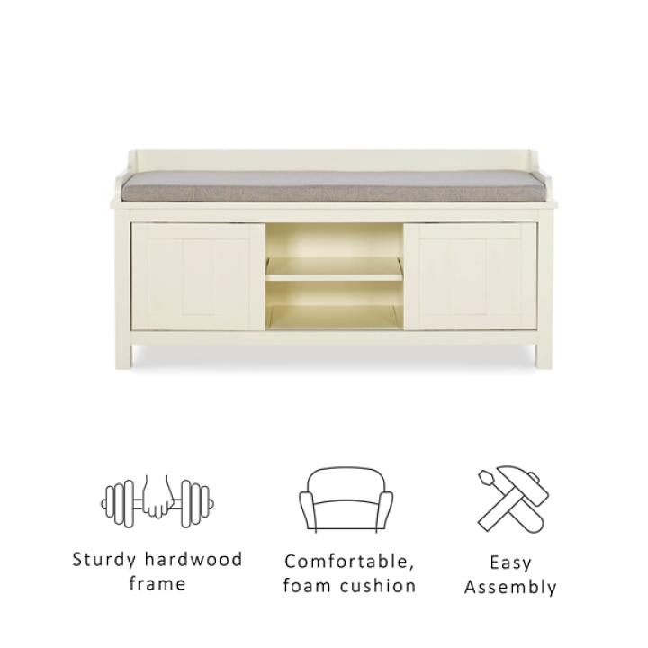 White Wood Upholstered Storage Bench