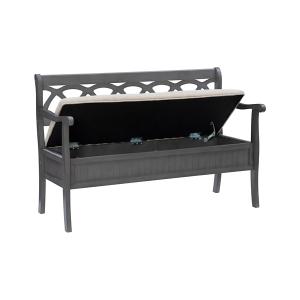 Gray Wood Upholstered Storage Bench