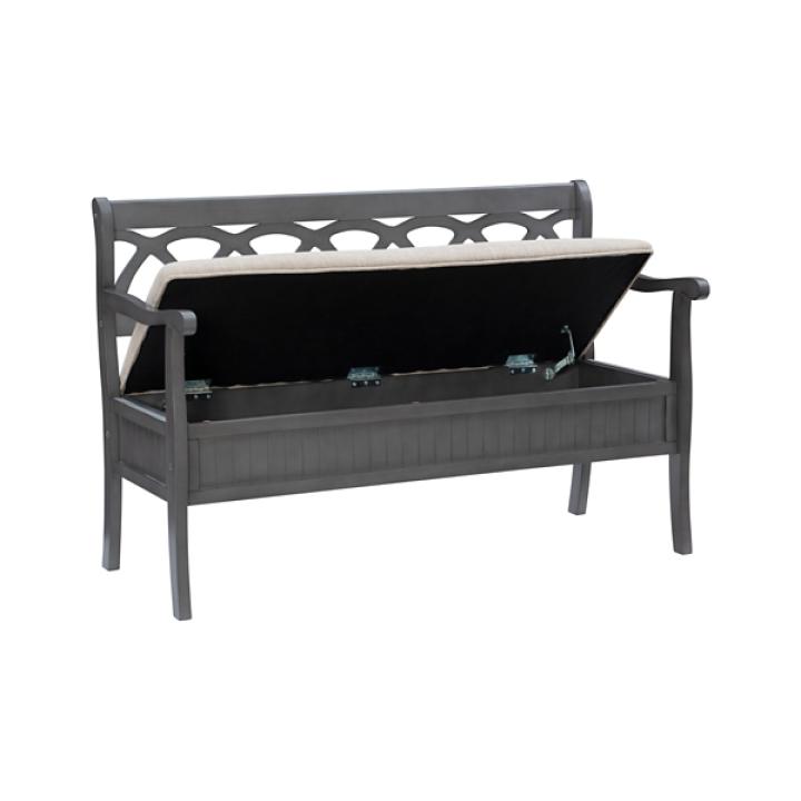 Gray Wood Upholstered Storage Bench