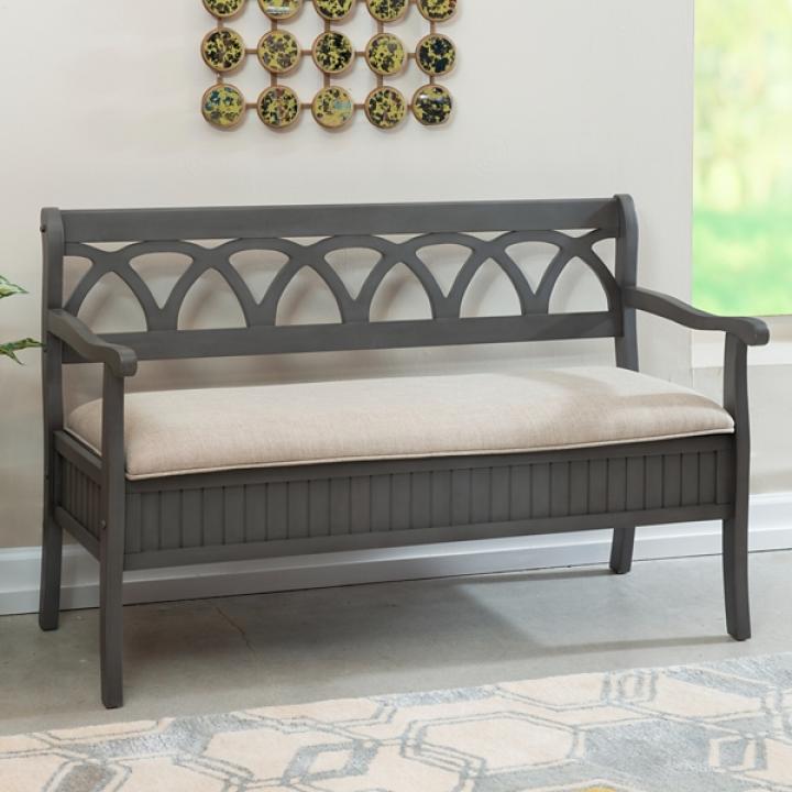 Gray Wood Upholstered Storage Bench