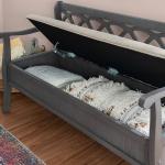 Gray Wood Upholstered Storage Bench