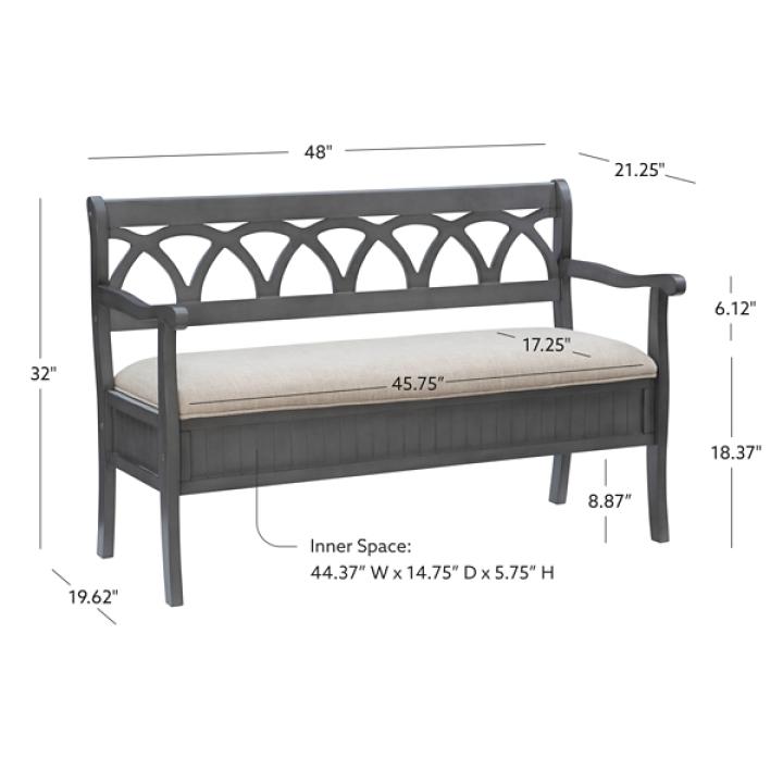 Gray Wood Upholstered Storage Bench