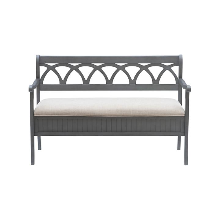 Gray Wood Upholstered Storage Bench
