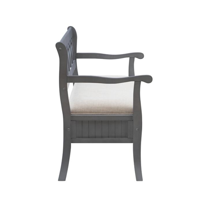 Gray Wood Upholstered Storage Bench