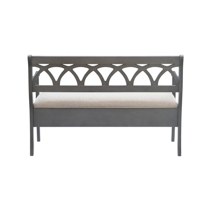 Gray Wood Upholstered Storage Bench