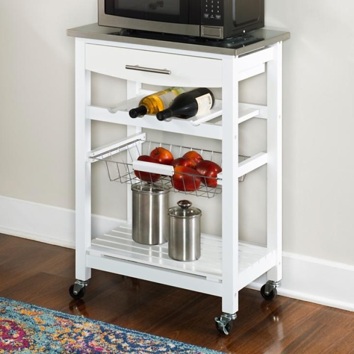 White Wood and Stainless Steel Kitchen Cart