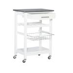 White Wood and Stainless Steel Kitchen Cart