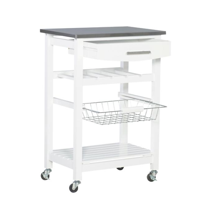 White Wood and Stainless Steel Kitchen Cart