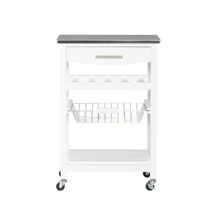 White Wood and Stainless Steel Kitchen Cart