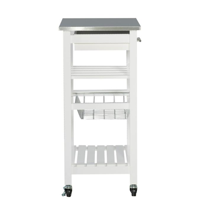 White Wood and Stainless Steel Kitchen Cart
