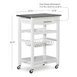 White Wood and Stainless Steel Kitchen Cart