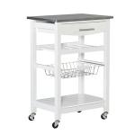 White Wood and Stainless Steel Kitchen Cart