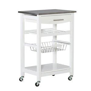 White Wood and Stainless Steel Kitchen Cart