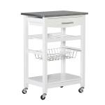 White Wood and Stainless Steel Kitchen Cart