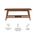 Brown Wood Slatted Bottom Shelf Coffee Table