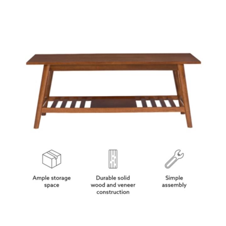 Brown Wood Slatted Bottom Shelf Coffee Table