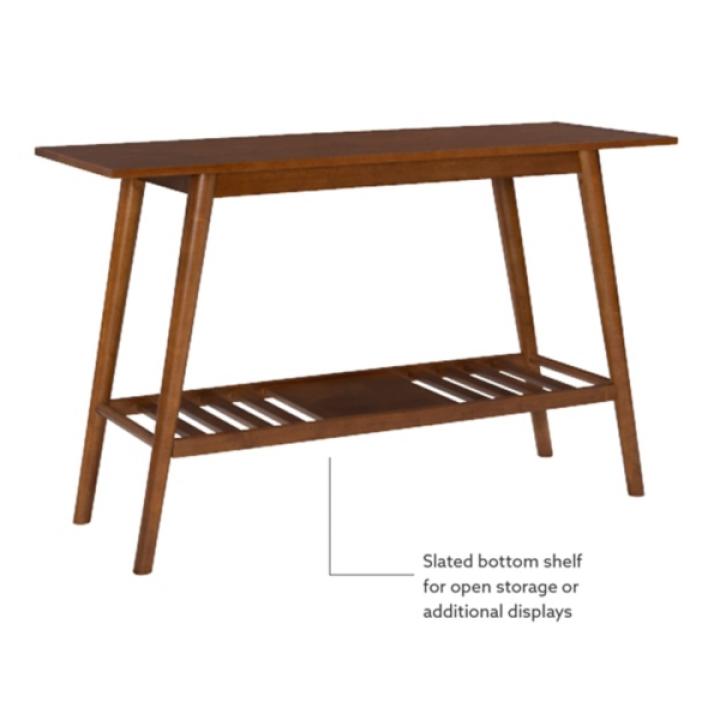 Brown Wood Slatted Bottom Shelf Console Table