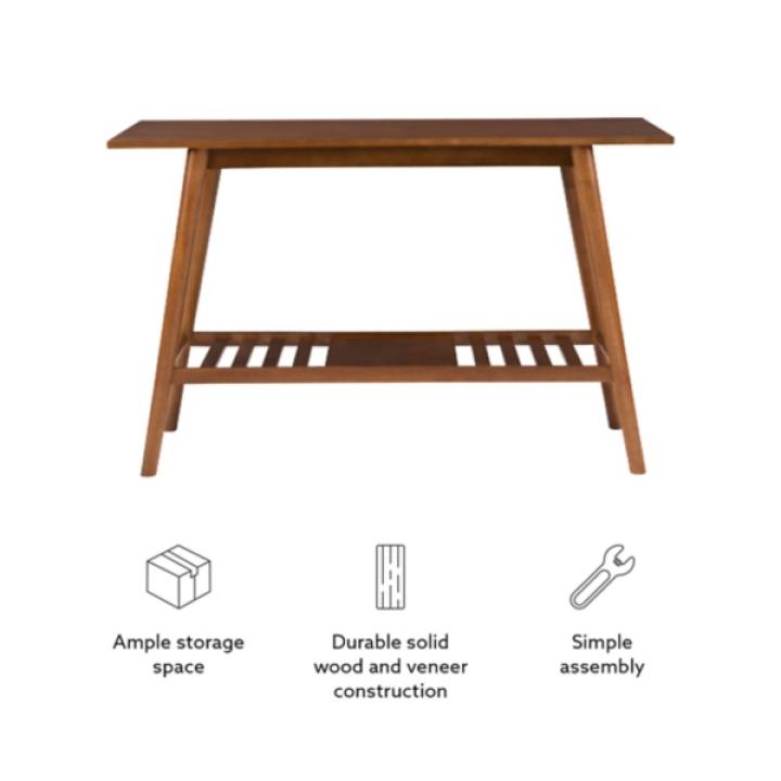 Brown Wood Slatted Bottom Shelf Console Table