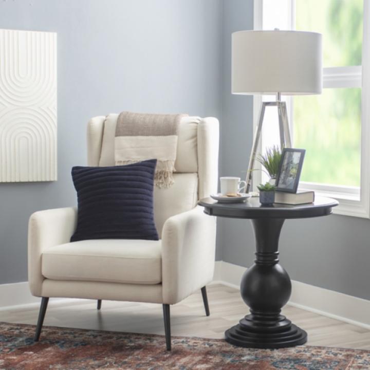 Black Wood Round Base Side Table