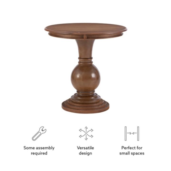 Brown Wood Round Base Side Table