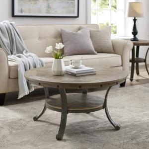 Ash Gray Round Nailhead Coffee Table