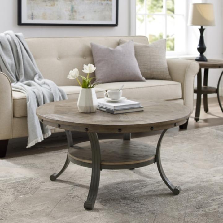 Ash Gray Round Nailhead Coffee Table