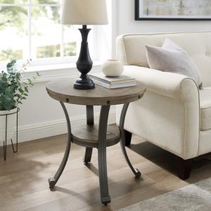 Ash Gray Round Nailhead Side Table