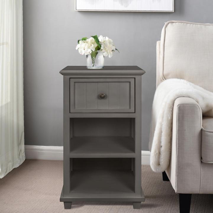 Gray Slim Wooden 2-Shelf Side Table