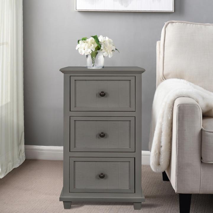 Gray Slim Wooden 3-Drawer Side Table