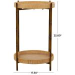 Round Brown Rattan 2-Tier Side Table