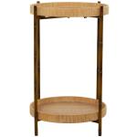 Round Brown Rattan 2-Tier Side Table