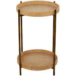 Round Brown Rattan 2-Tier Side Table