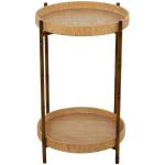 Round Brown Rattan 2-Tier Side Table