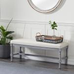 Gray Wood Upholstered Burlap Seat Bench