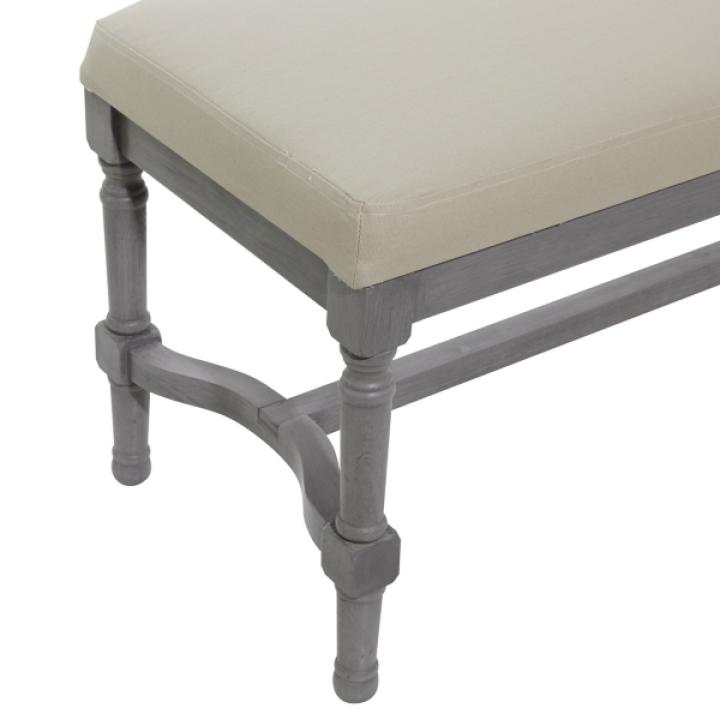Gray Wood Upholstered Burlap Seat Bench