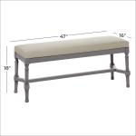 Gray Wood Upholstered Burlap Seat Bench