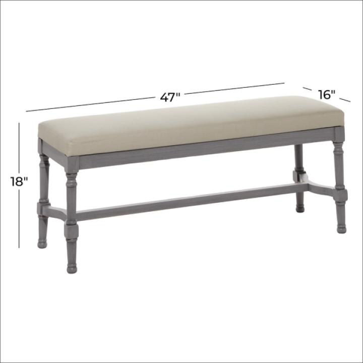 Gray Wood Upholstered Burlap Seat Bench