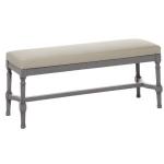 Gray Wood Upholstered Burlap Seat Bench