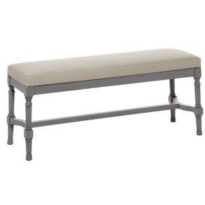 Gray Wood Upholstered Burlap Seat Bench